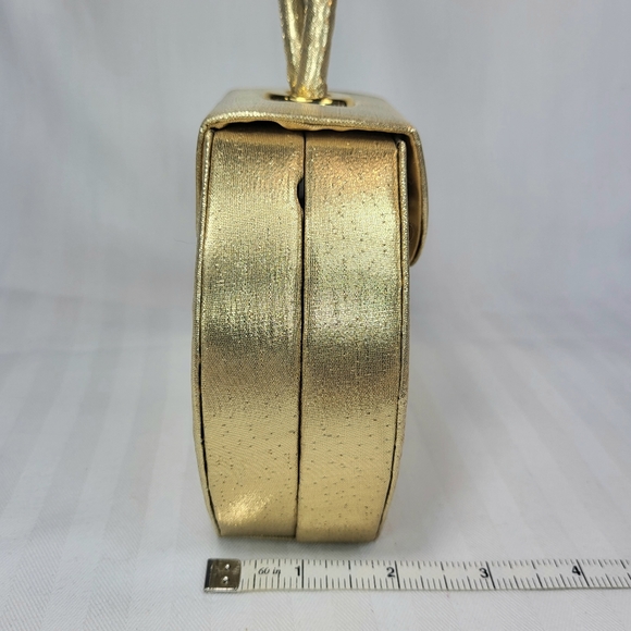 La Regale Mini PURSE Gold Satin Box Clutch Wristlet Hand Bag Crossbody Formal - Picture 9 of 16